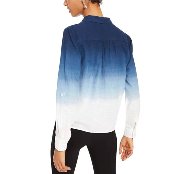 INC International Concepts Blue Cotton Long Sleeve Summer Blouse, M - Picture 2 of 10